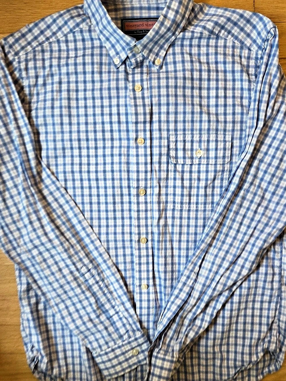 Vineyard Vines Collegiate Fit Blue White Plaid Button Down Shirt Men's Size M